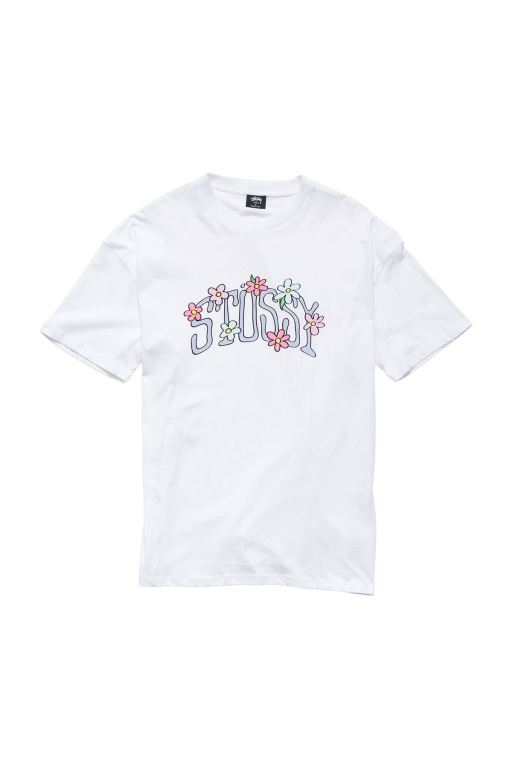 Stussy Womens Flowers Relaxed T Shirt White - LRYFT2674